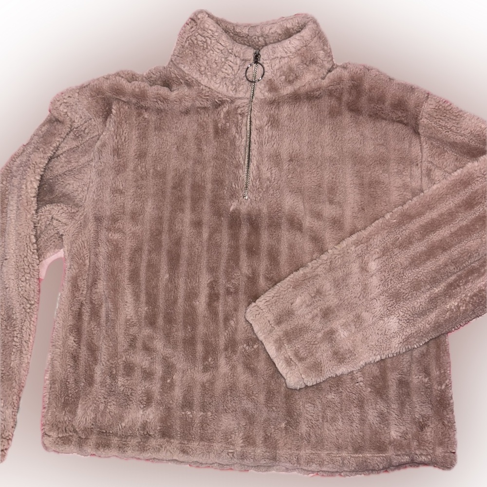 Candie's Pink Faux Fur Half Zip Sweater